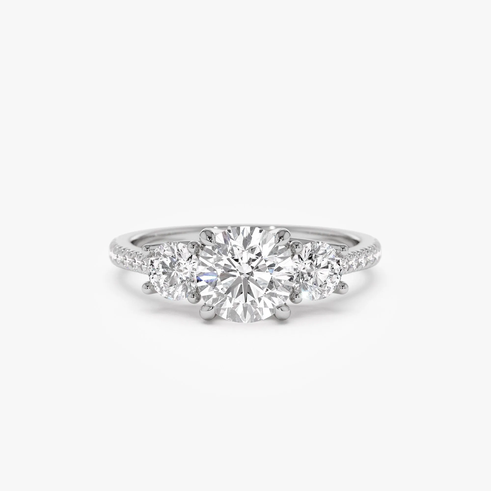 1.65 ctw 14k Three Stone with Pave Shank Round Lab Grown Diamond Engagement Ring - Lucy
