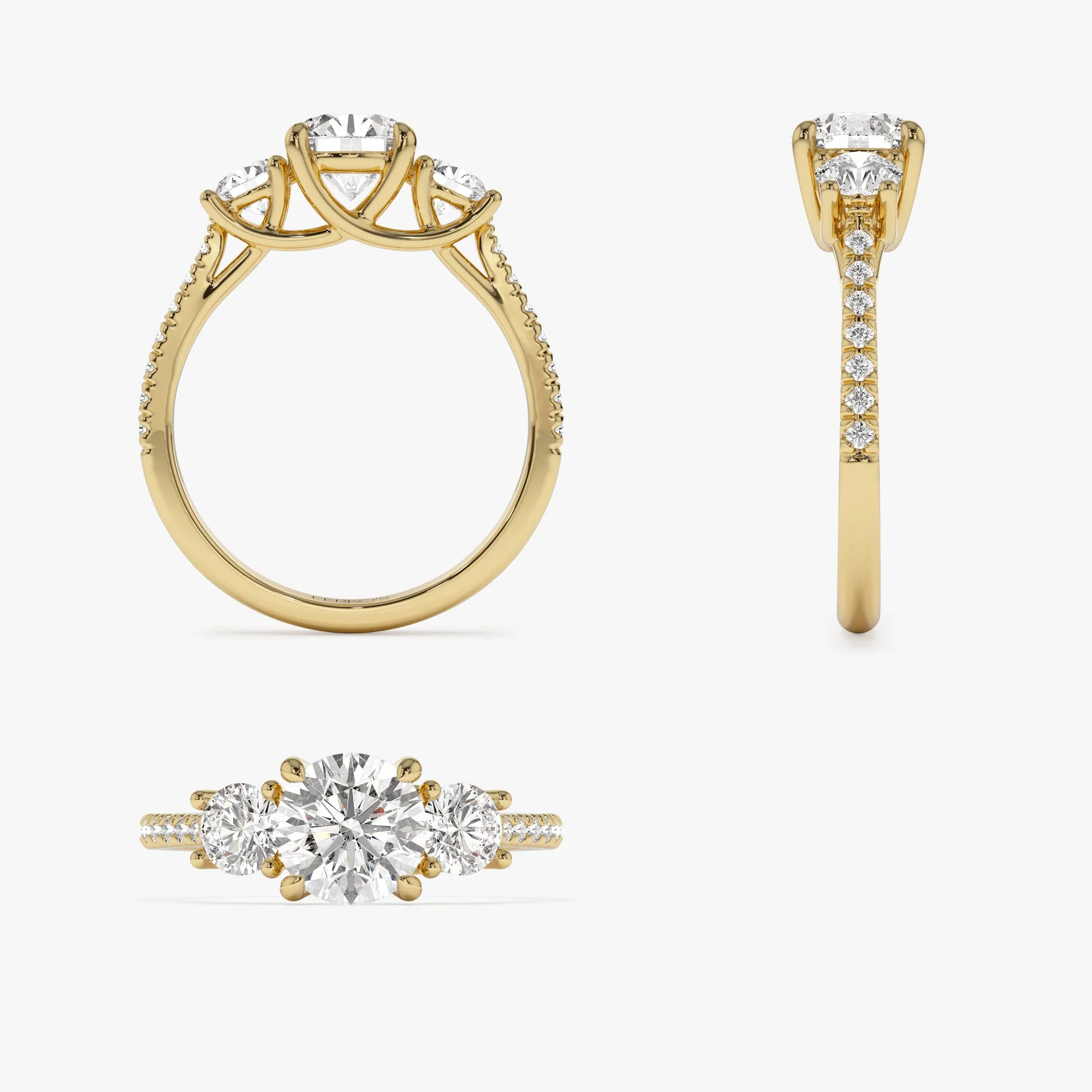 1.65 ctw 14k Three Stone with Pave Shank Round Lab Grown Diamond Engagement Ring - Lucy