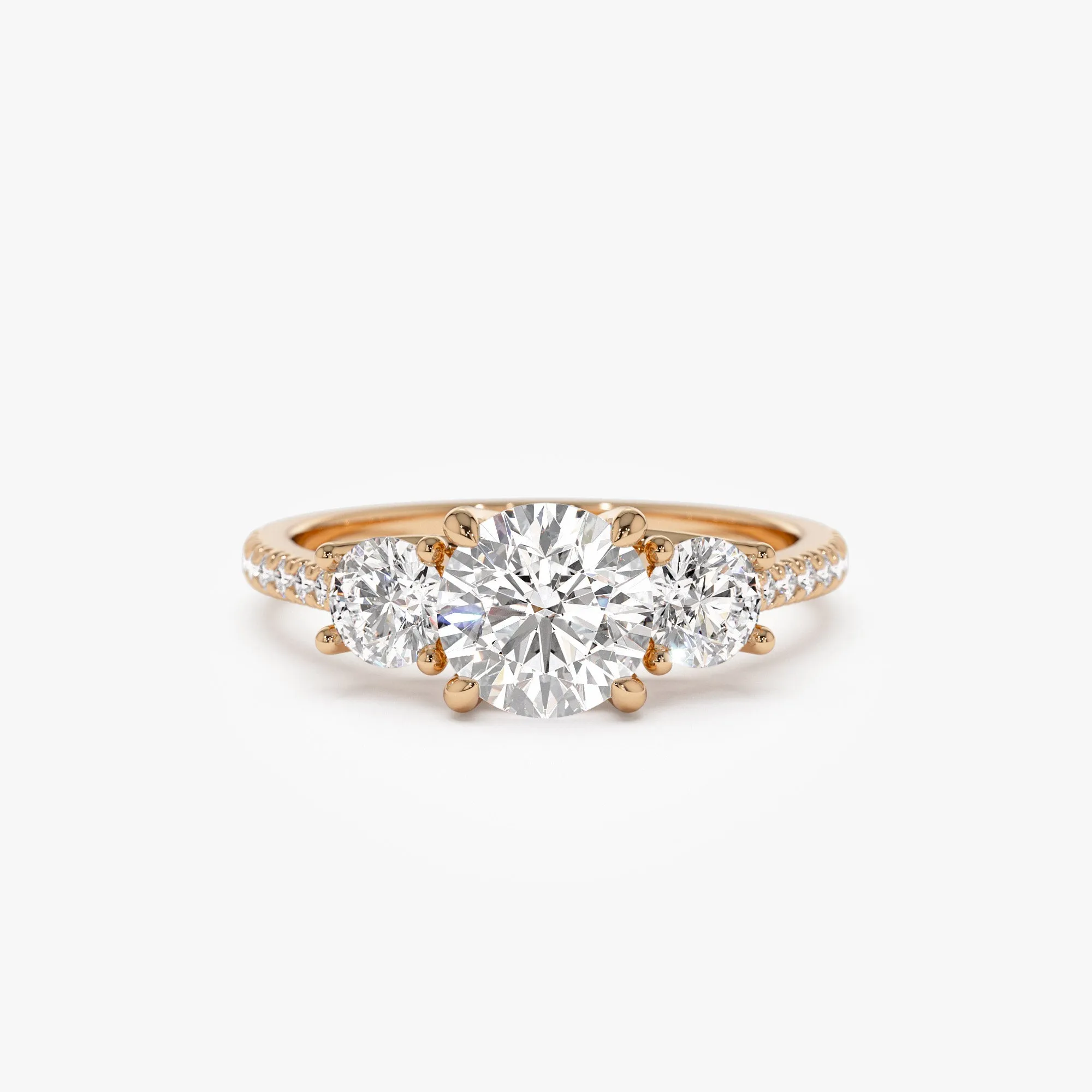 1.65 ctw 14k Three Stone with Pave Shank Round Lab Grown Diamond Engagement Ring - Lucy