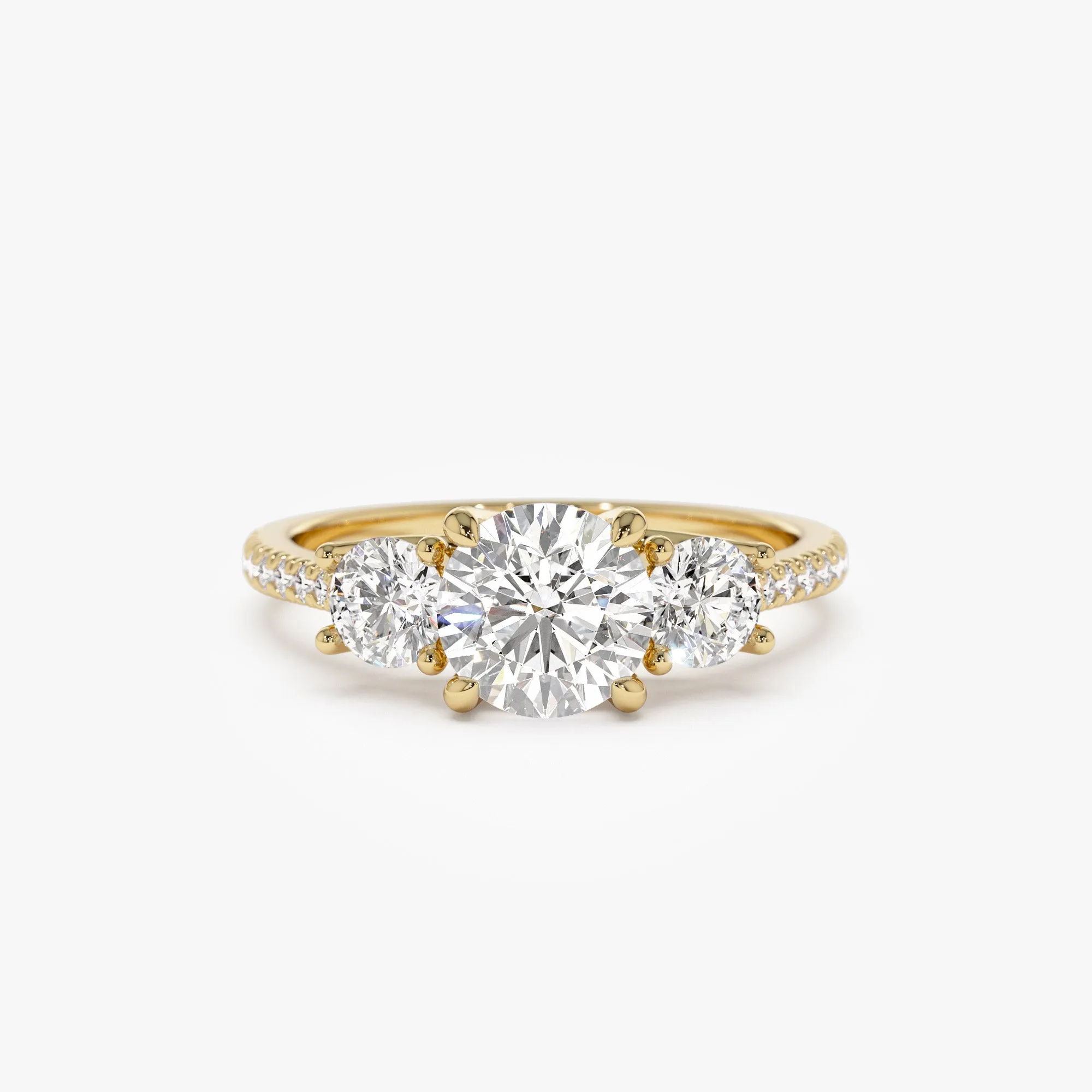 1.65 ctw 14k Three Stone with Pave Shank Round Lab Grown Diamond Engagement Ring - Lucy