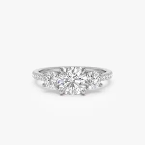 1.65 ctw 14k Three Stone with Pave Shank Round Lab Grown Diamond Engagement Ring - Lucy