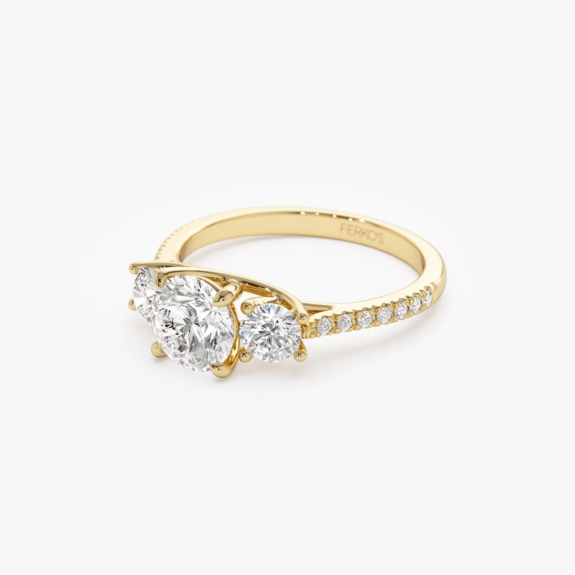 1.65 ctw 14k Three Stone with Pave Shank Round Lab Grown Diamond Engagement Ring - Lucy