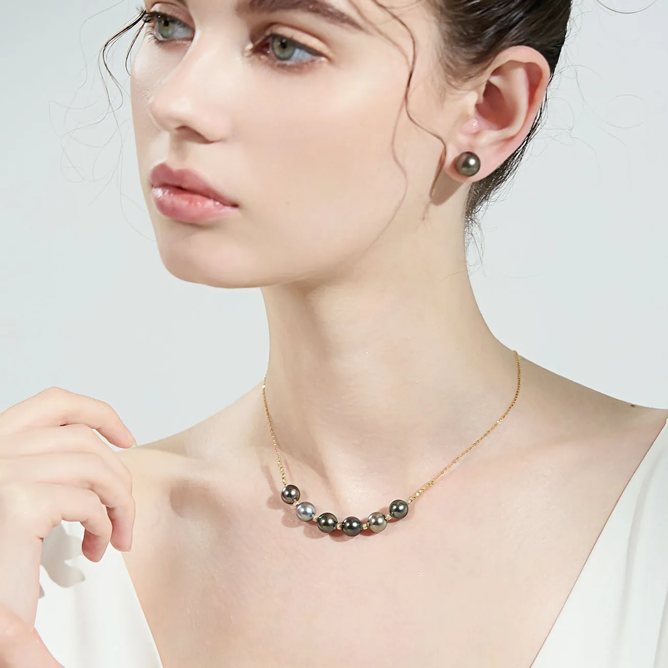 18k Solid Gold Tahitian Pearl Necklace KN00195