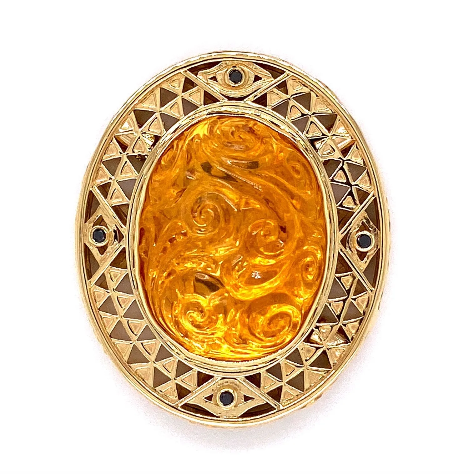 18k Yellow Gold Klimt Inspired Carved Citrine Clasp