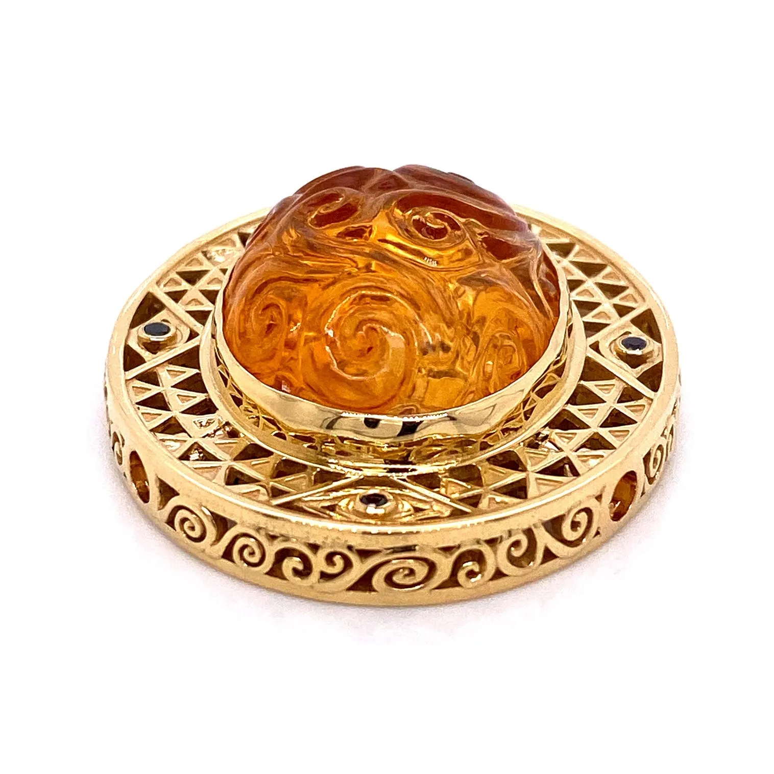 18k Yellow Gold Klimt Inspired Carved Citrine Clasp