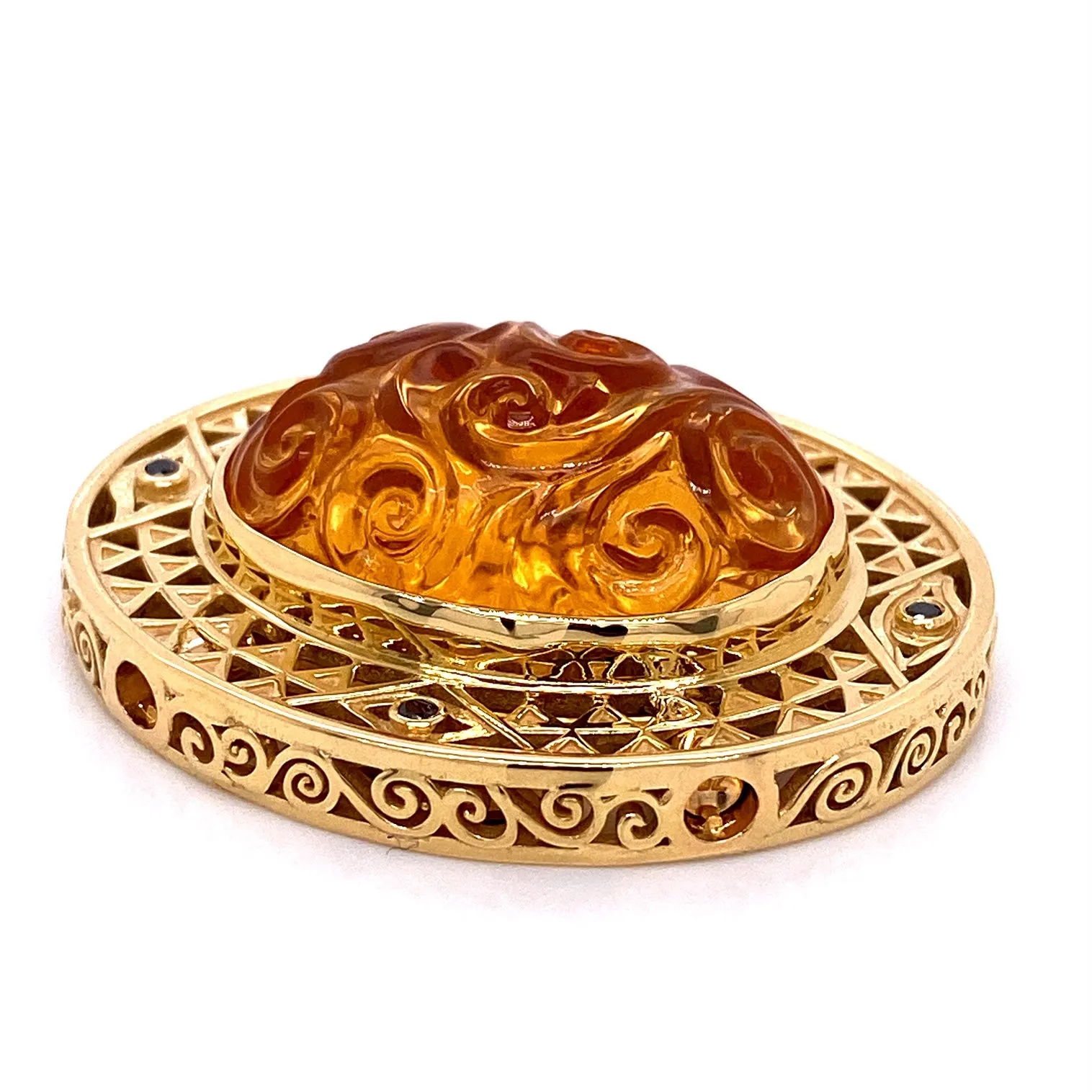 18k Yellow Gold Klimt Inspired Carved Citrine Clasp