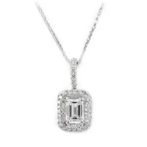 2.00 Carat Emerald Cut White Gold Diamond Halo Pendant