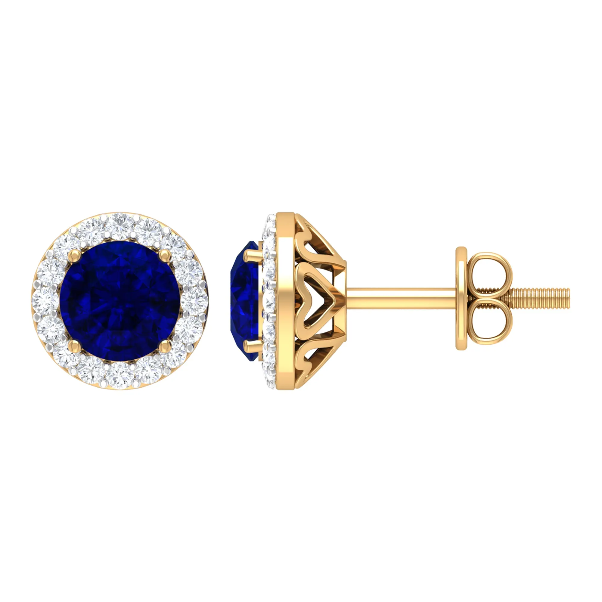 2.25 CT Blue Sapphire and Diamond Halo Stud Earrings