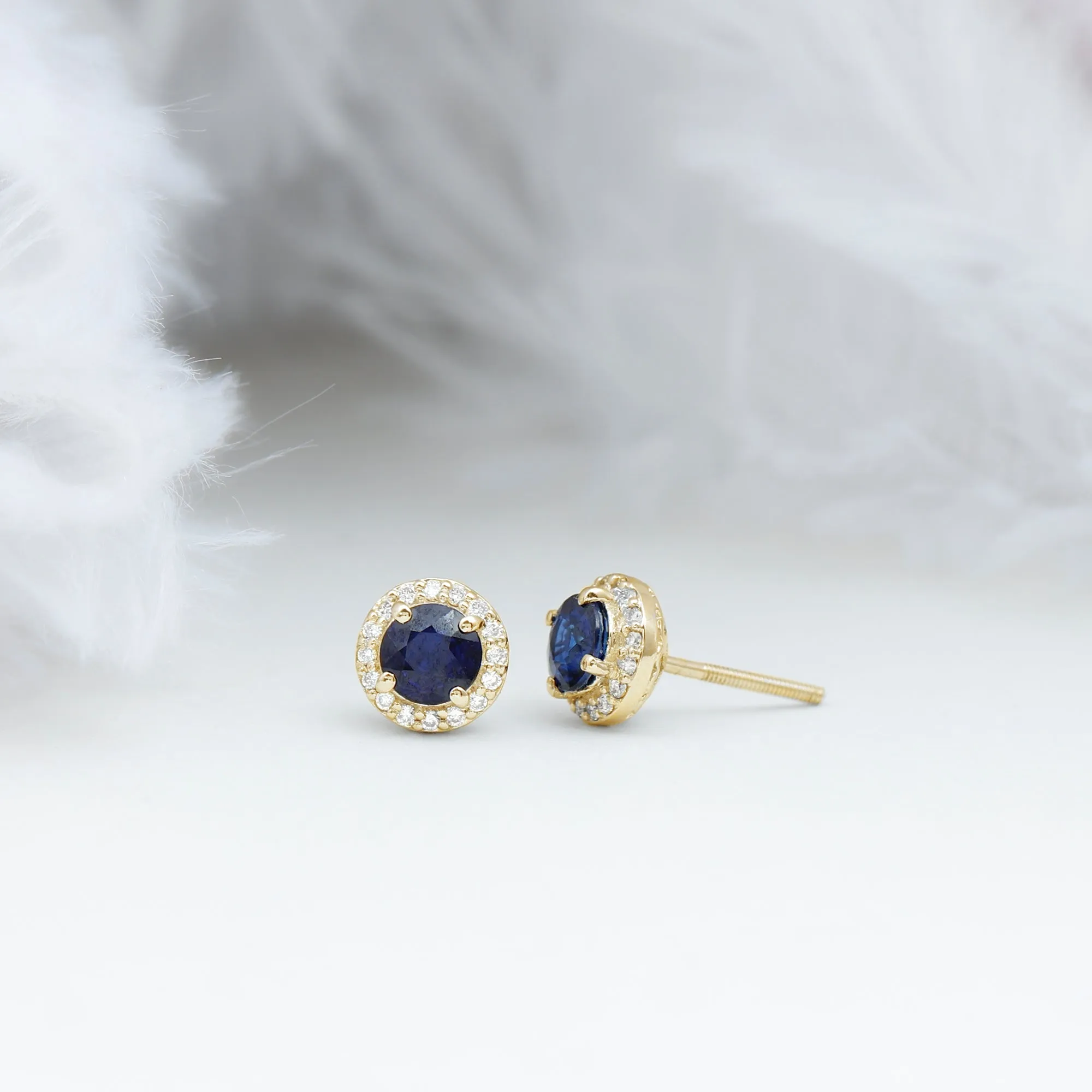 2.25 CT Blue Sapphire and Diamond Halo Stud Earrings