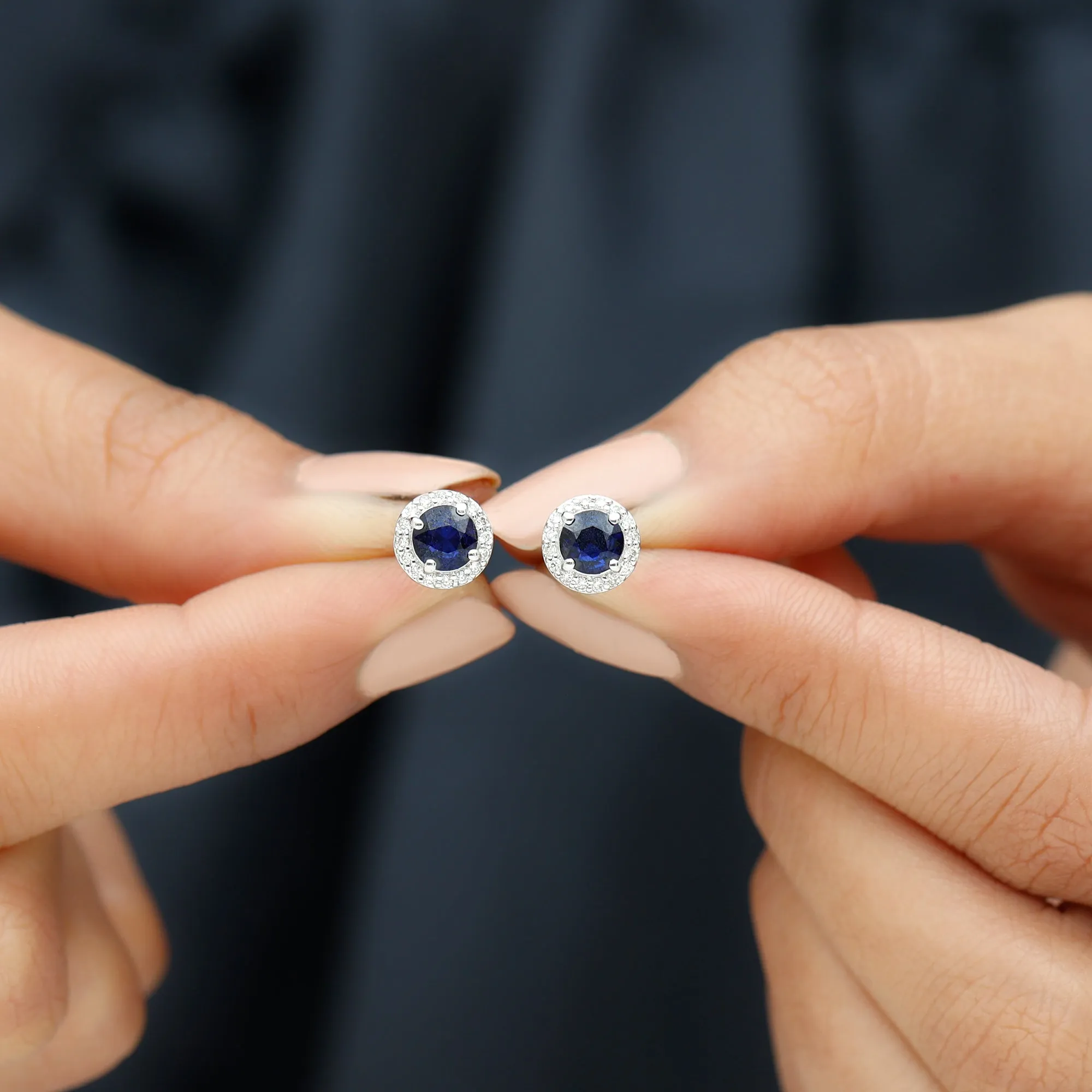 2.25 CT Blue Sapphire and Diamond Halo Stud Earrings