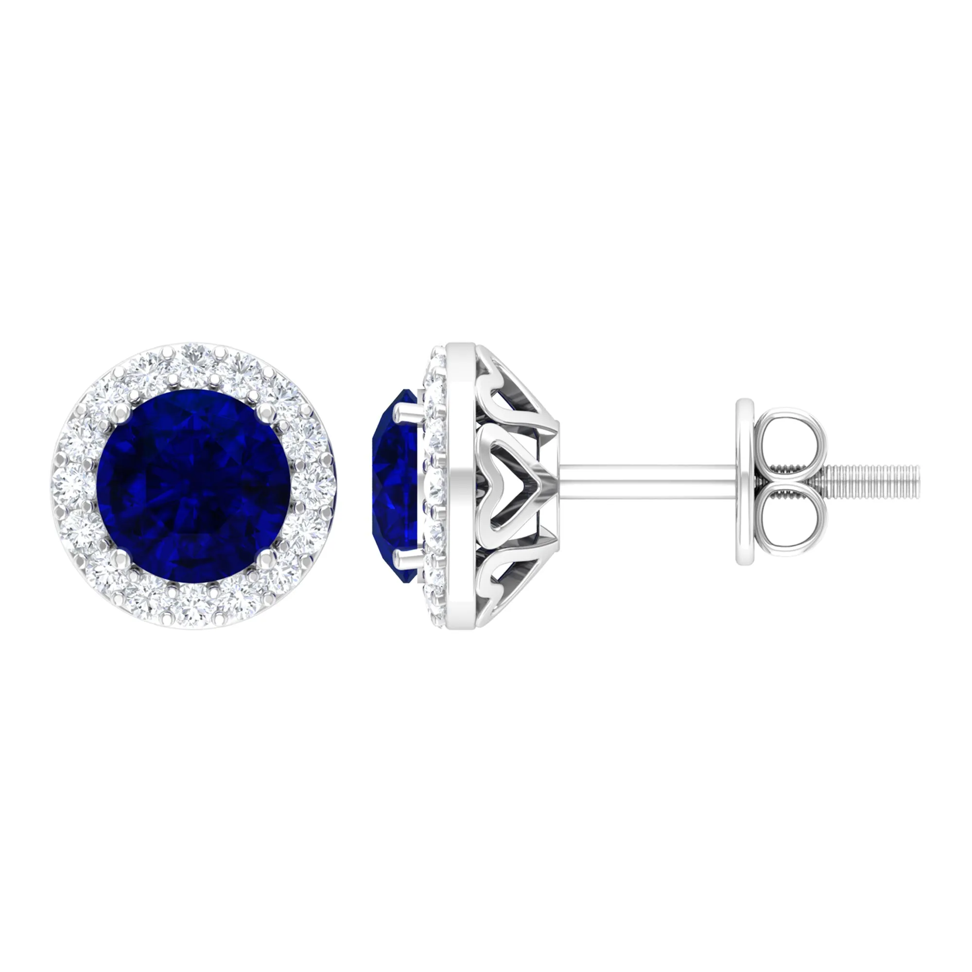 2.25 CT Blue Sapphire and Diamond Halo Stud Earrings