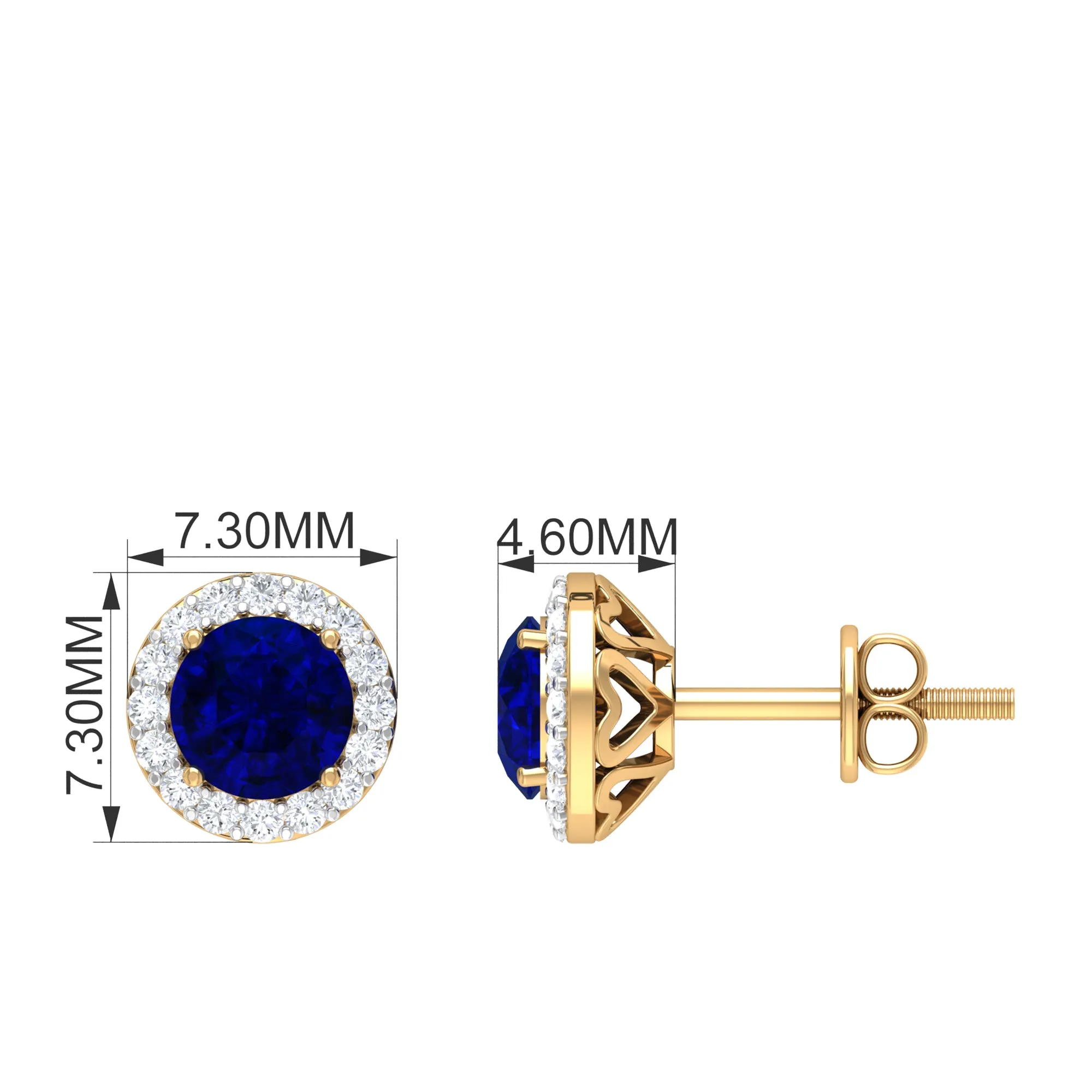 2.25 CT Blue Sapphire and Diamond Halo Stud Earrings