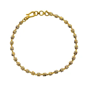 22K Multi Tone Gold Bracelet W/ Rudraksha-Textured Gold Beads & Cable Link