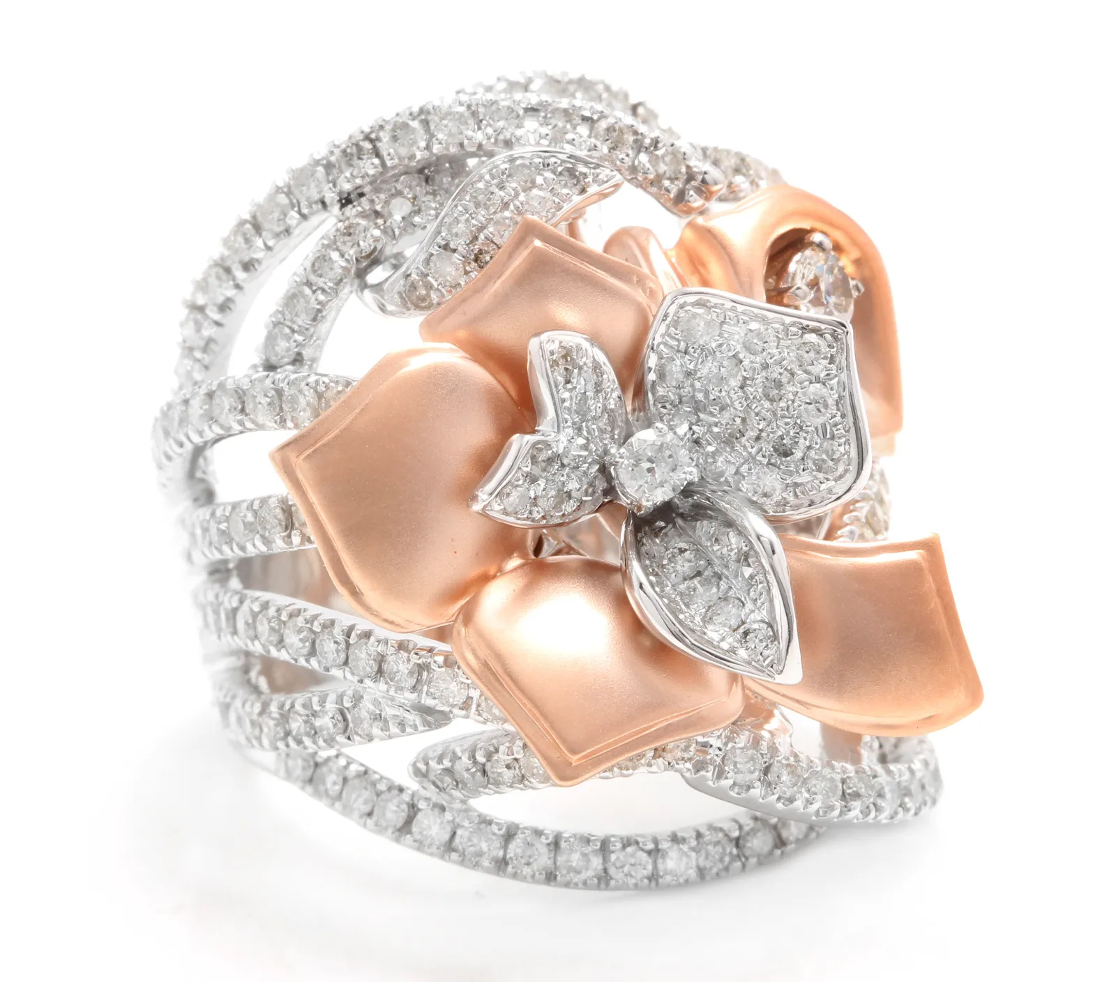 2.50Ct Splendid Natural Diamond 14K Solid Two-Tone Gold Flower Ring