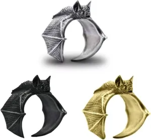 3 Pcs Bat Rings for Women Men Gothic Vintage Bat Wing Ring Vintage Knuckle Ring Gold/Silver/Black Adjustable Statement Rings Halloween Festival Party Jewelry