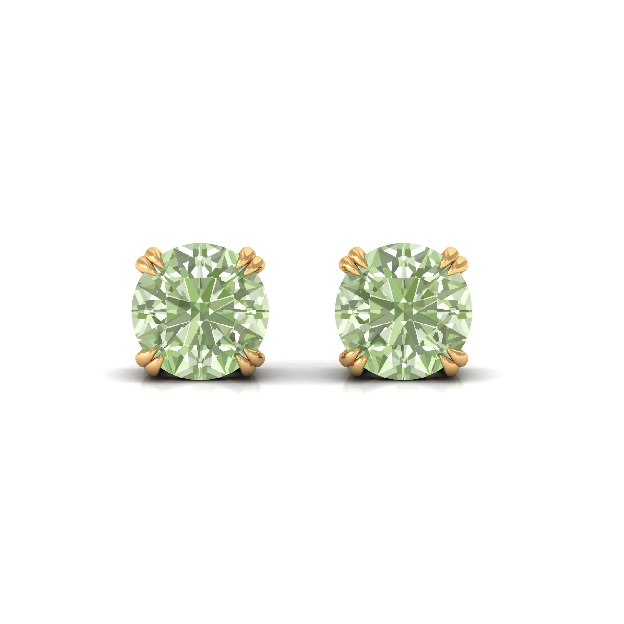 4 MM Genuine Green Sapphire Solitaire Stud Earrings in Double Claw Prong Setting