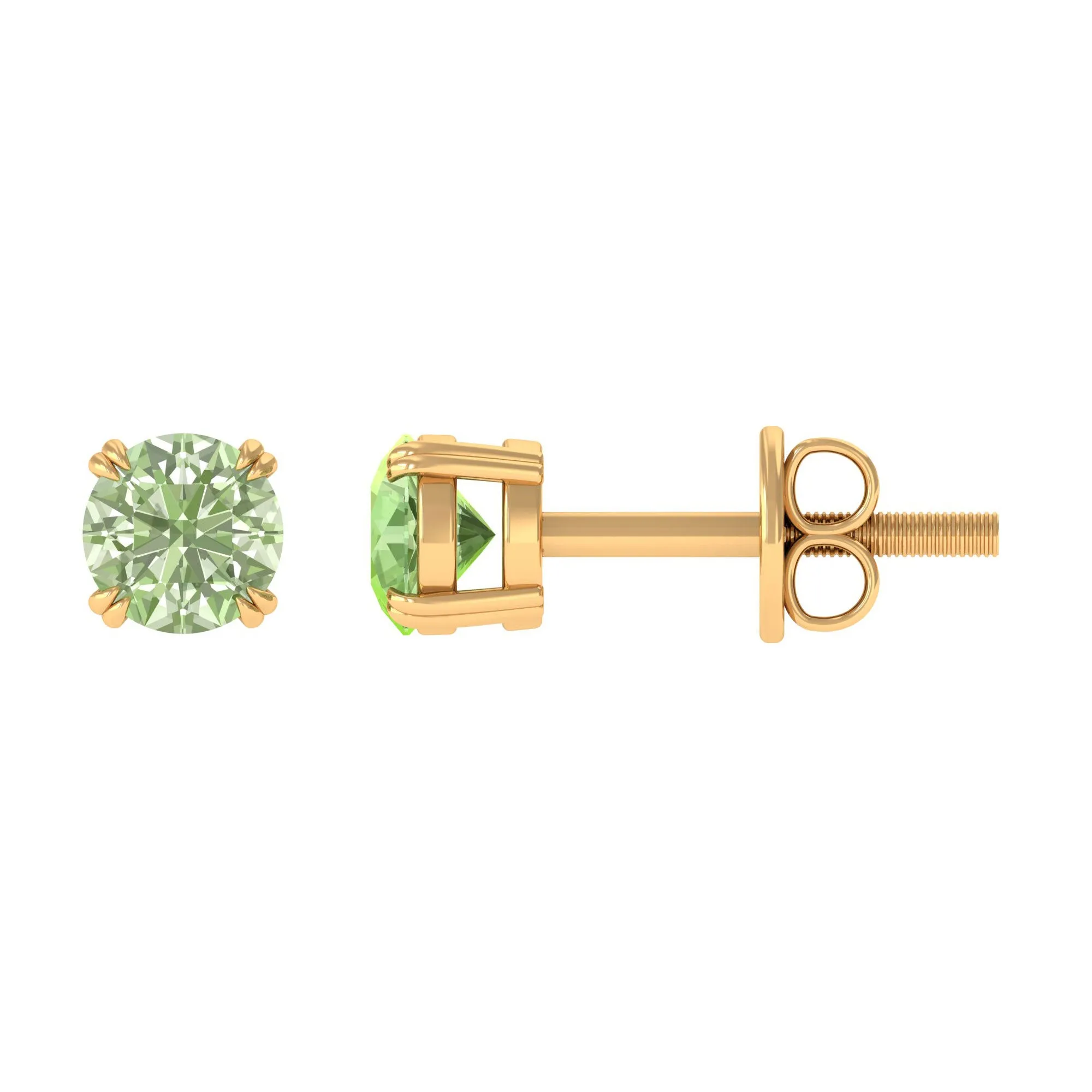 4 MM Genuine Green Sapphire Solitaire Stud Earrings in Double Claw Prong Setting