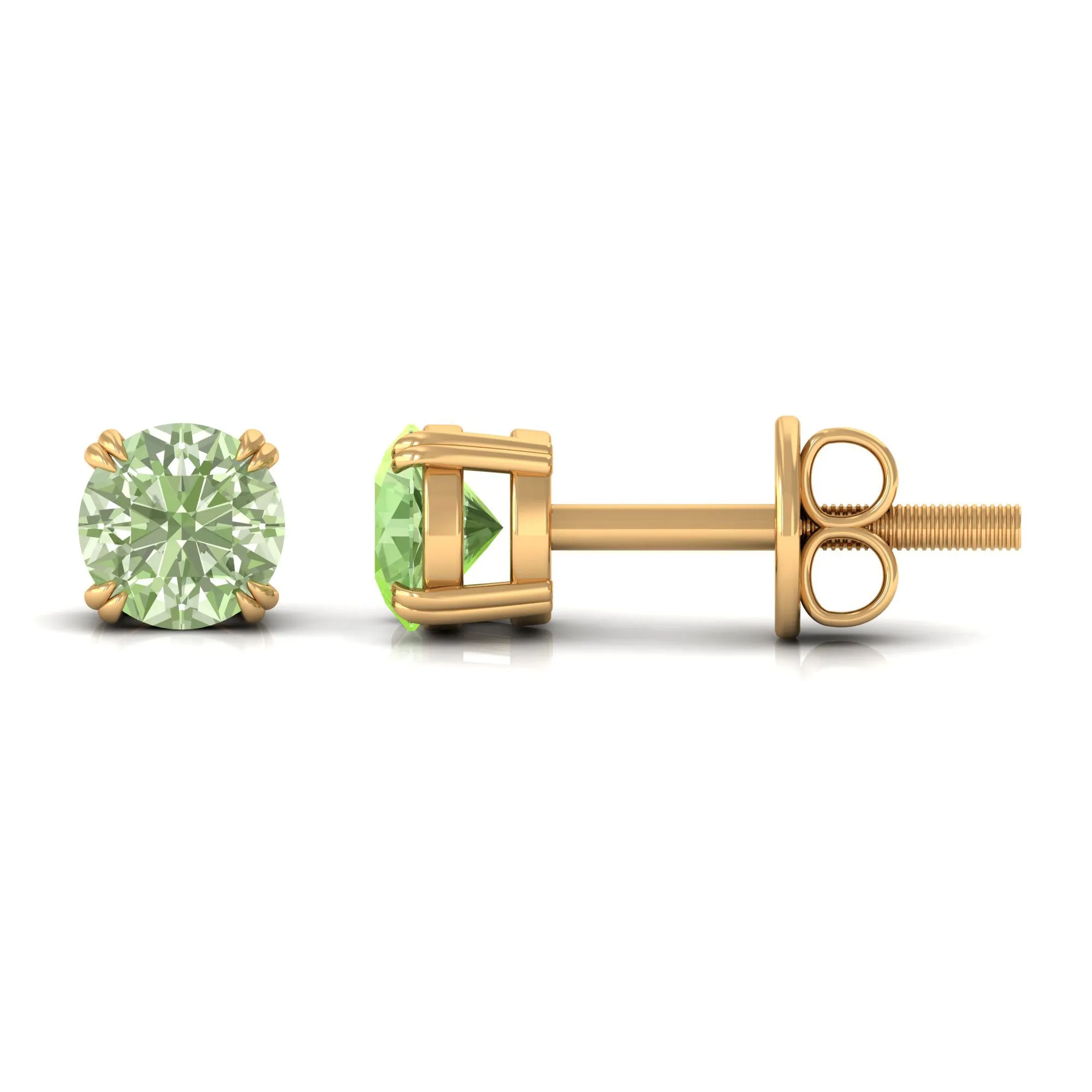 4 MM Genuine Green Sapphire Solitaire Stud Earrings in Double Claw Prong Setting
