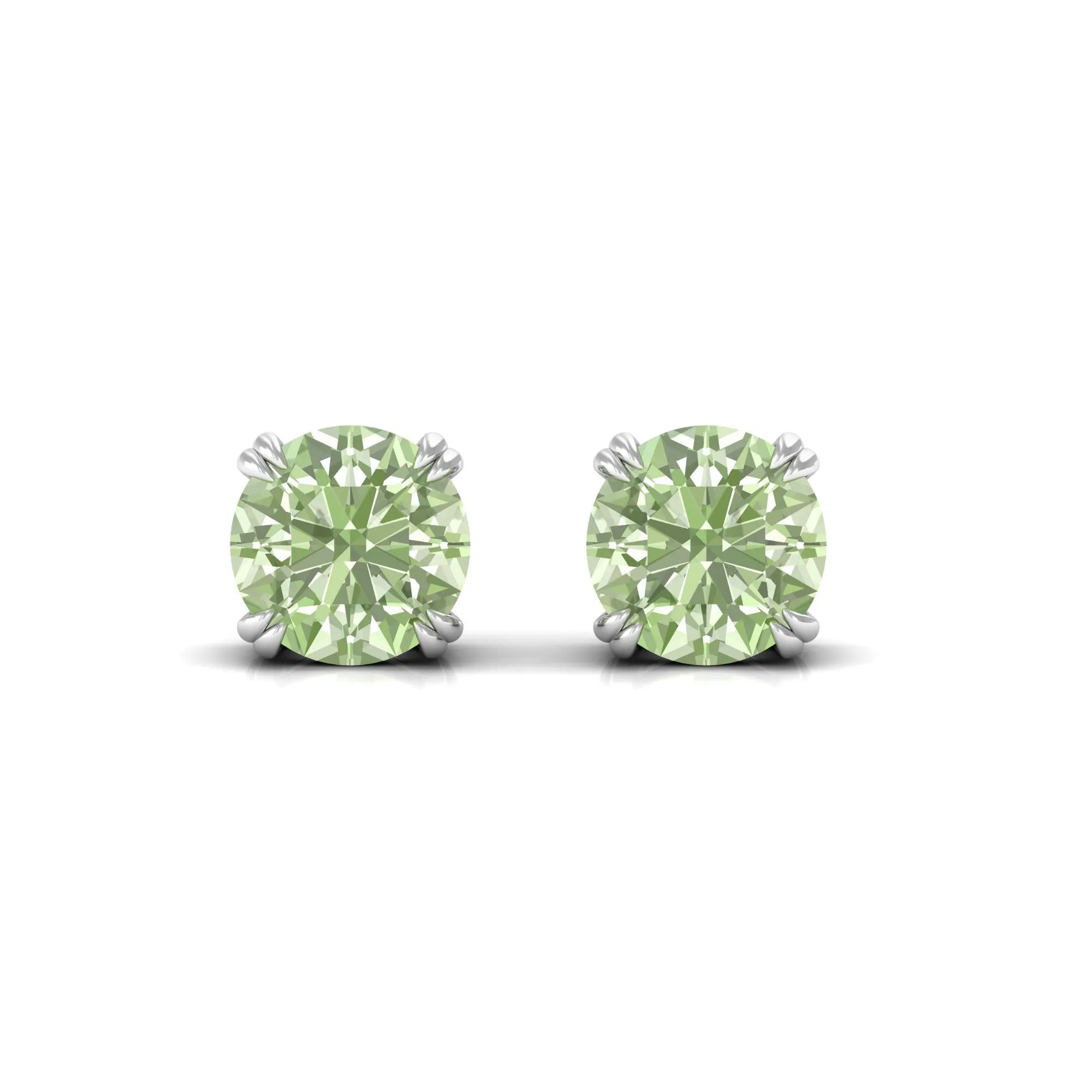 4 MM Genuine Green Sapphire Solitaire Stud Earrings in Double Claw Prong Setting