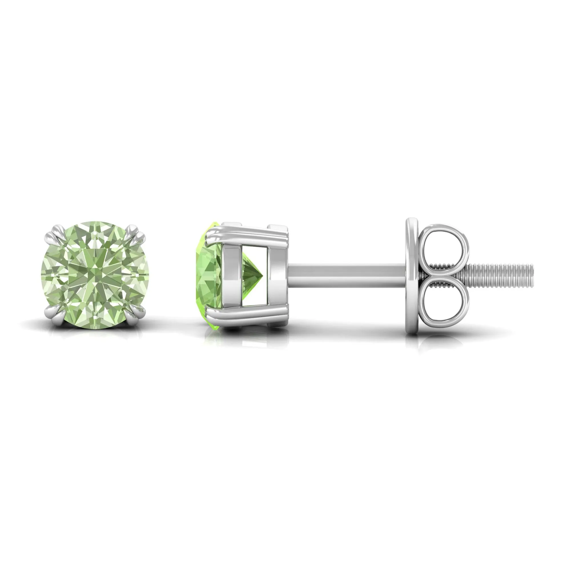 4 MM Genuine Green Sapphire Solitaire Stud Earrings in Double Claw Prong Setting