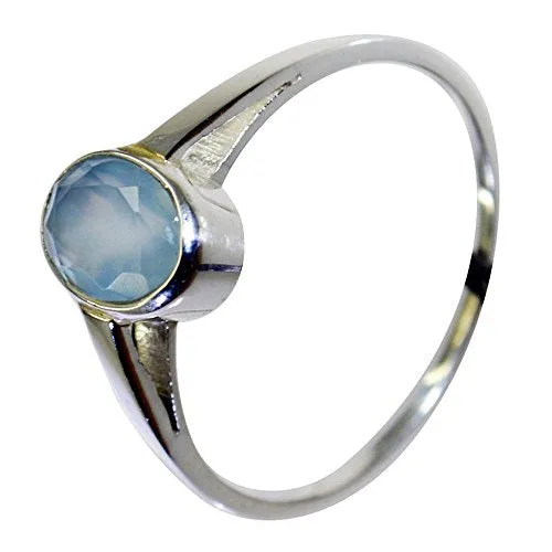 55Carat Brand Genuine Aqua Chalcedony Oval Shape Sterling Silver Statement Ring Size 4,5,6,7,8,9,10,11,12