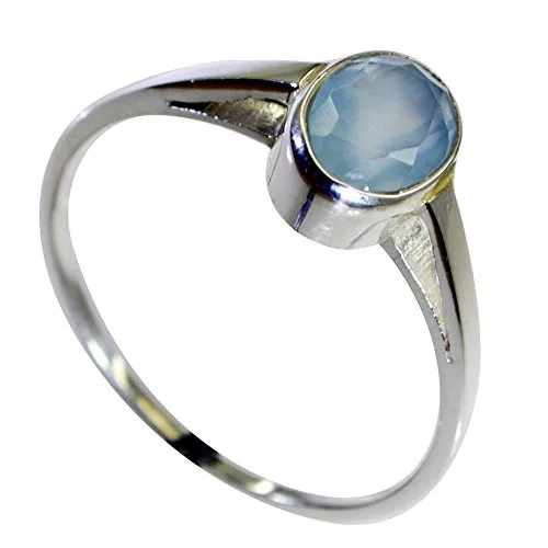 55Carat Brand Genuine Aqua Chalcedony Oval Shape Sterling Silver Statement Ring Size 4,5,6,7,8,9,10,11,12