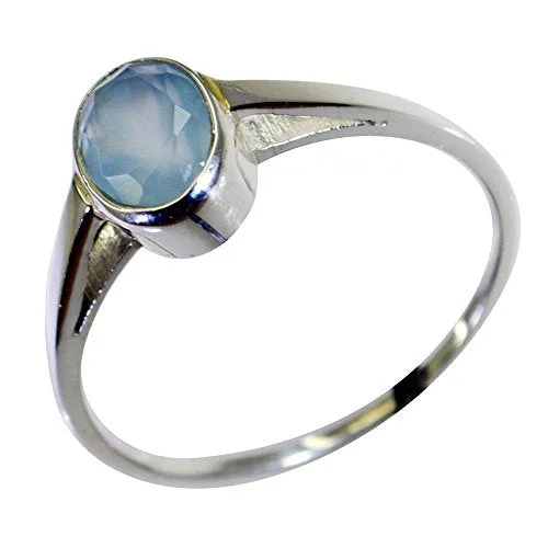 55Carat Brand Genuine Aqua Chalcedony Oval Shape Sterling Silver Statement Ring Size 4,5,6,7,8,9,10,11,12
