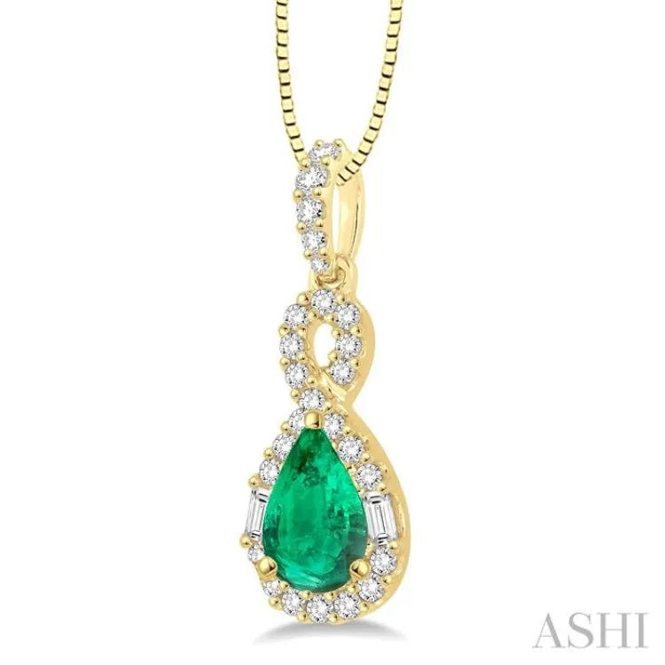 7x5 MM Pear Shape Emerald and 1/3 Ctw Diamond Pendant in 14K Yellow Gold with Chain