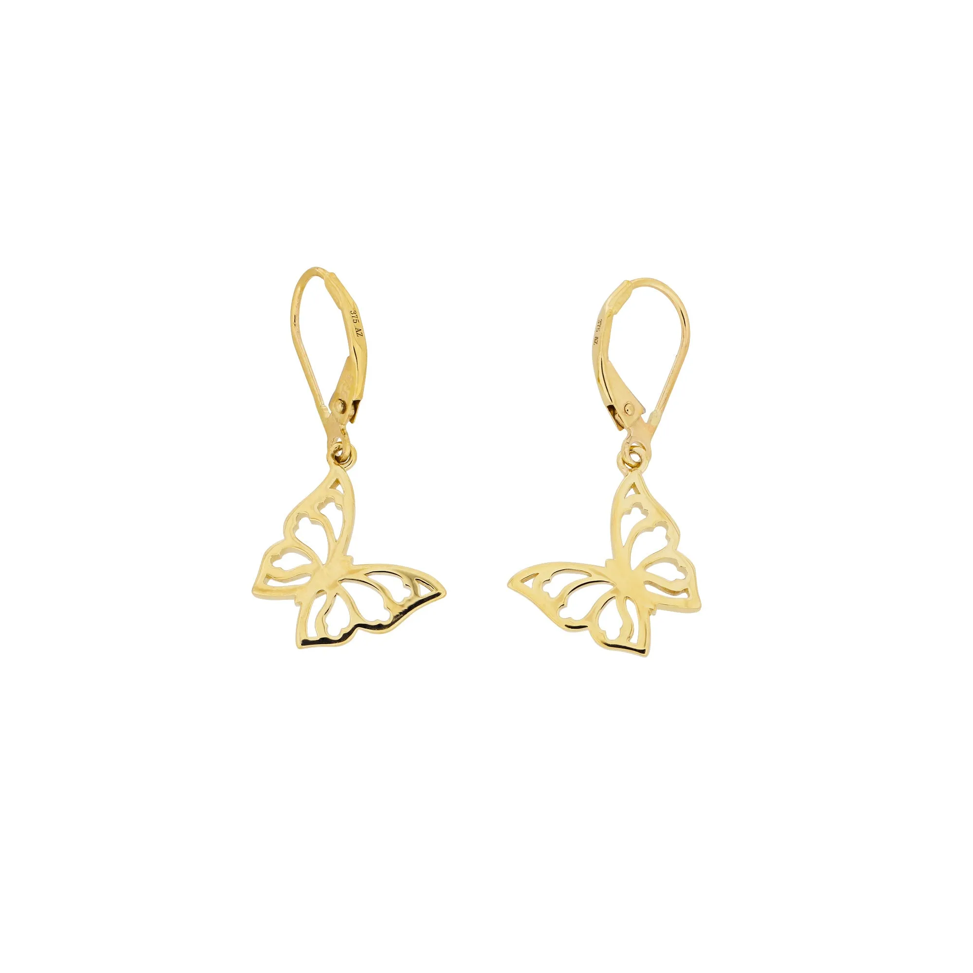 9 Carat Yellow Gold Butterfly Drop Earrings