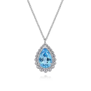925 Sterling Silver Bujukan Swiss Blue Topaz Pendant Necklace