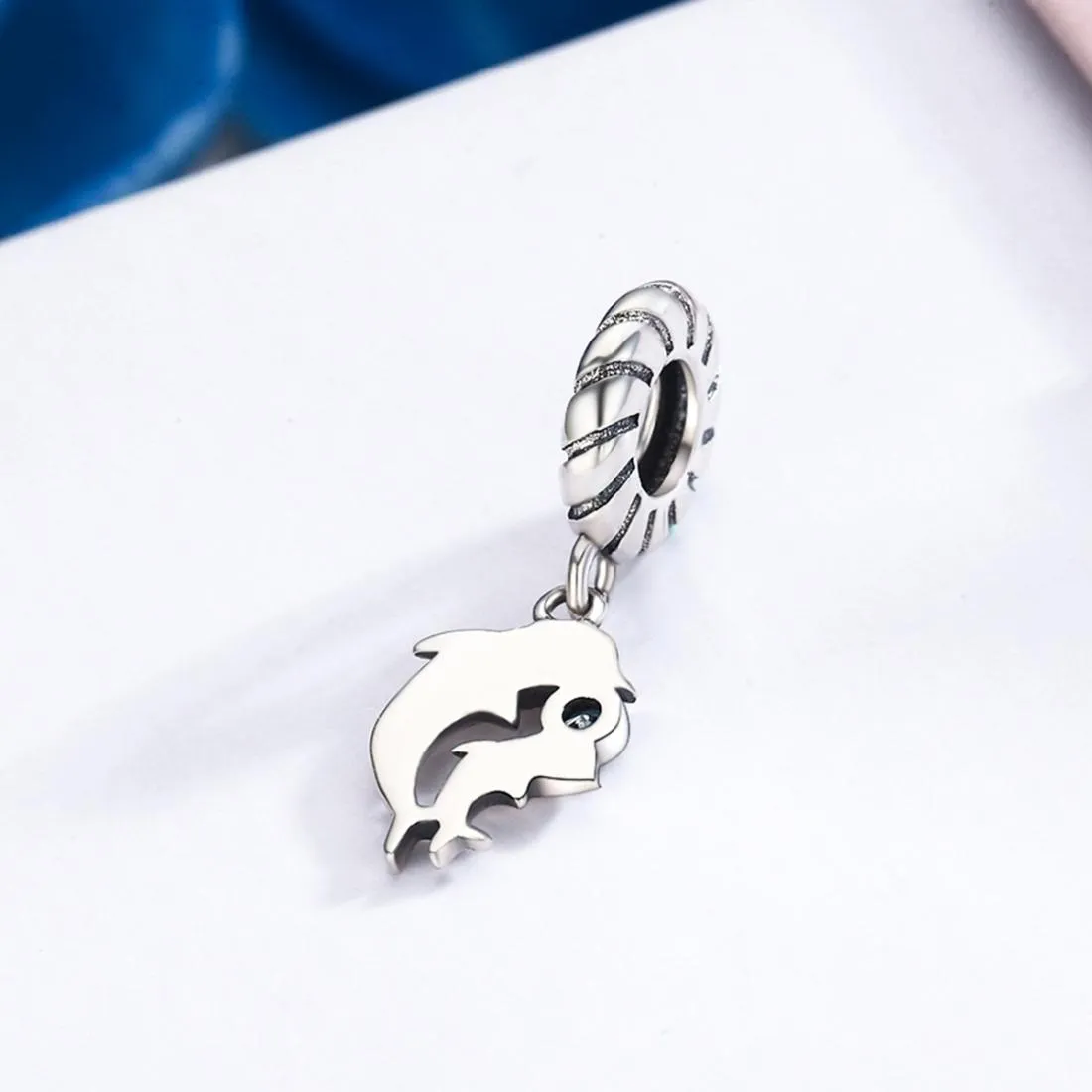 925 Sterling Silver Dolphin Bead Pendant For Diy Bracelets & Necklaces