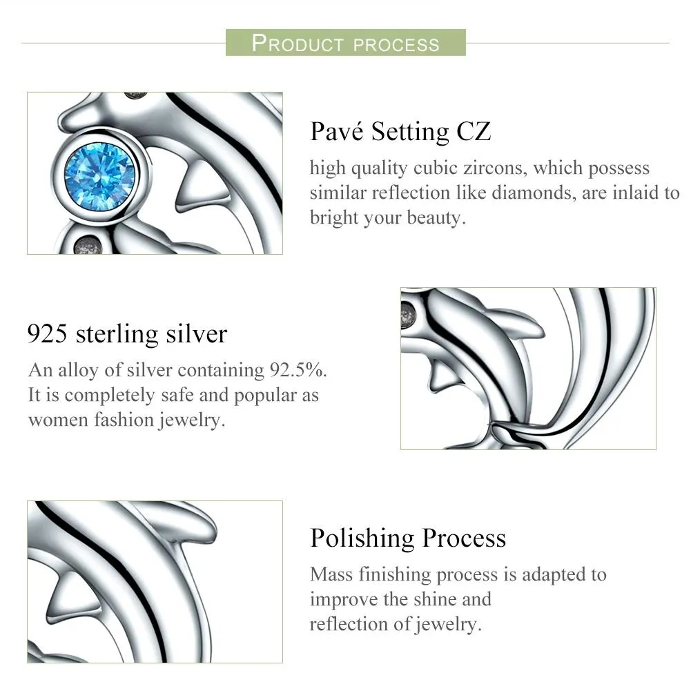 925 Sterling Silver Dolphin Bead Pendant For Diy Bracelets & Necklaces