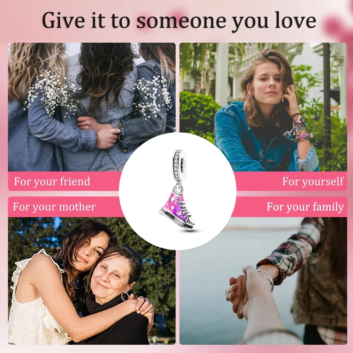 925 Sterling Silver Shoe Pendant Charm Fits Bracelets & Necklaces