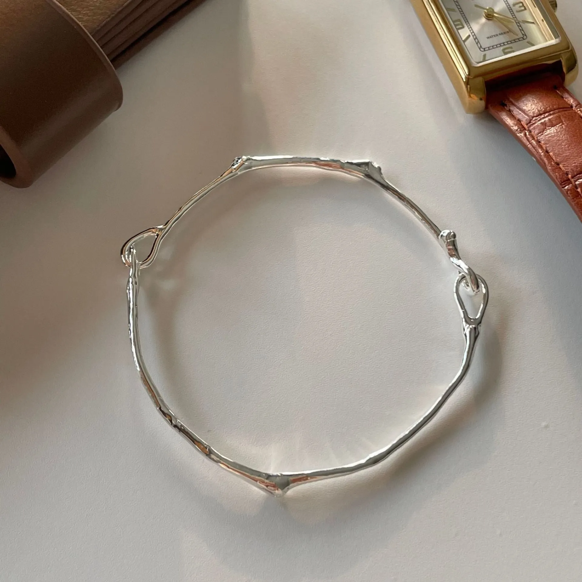 925 Sterling Silver Women Minimalist Textured Silver Electroplating Bracelets