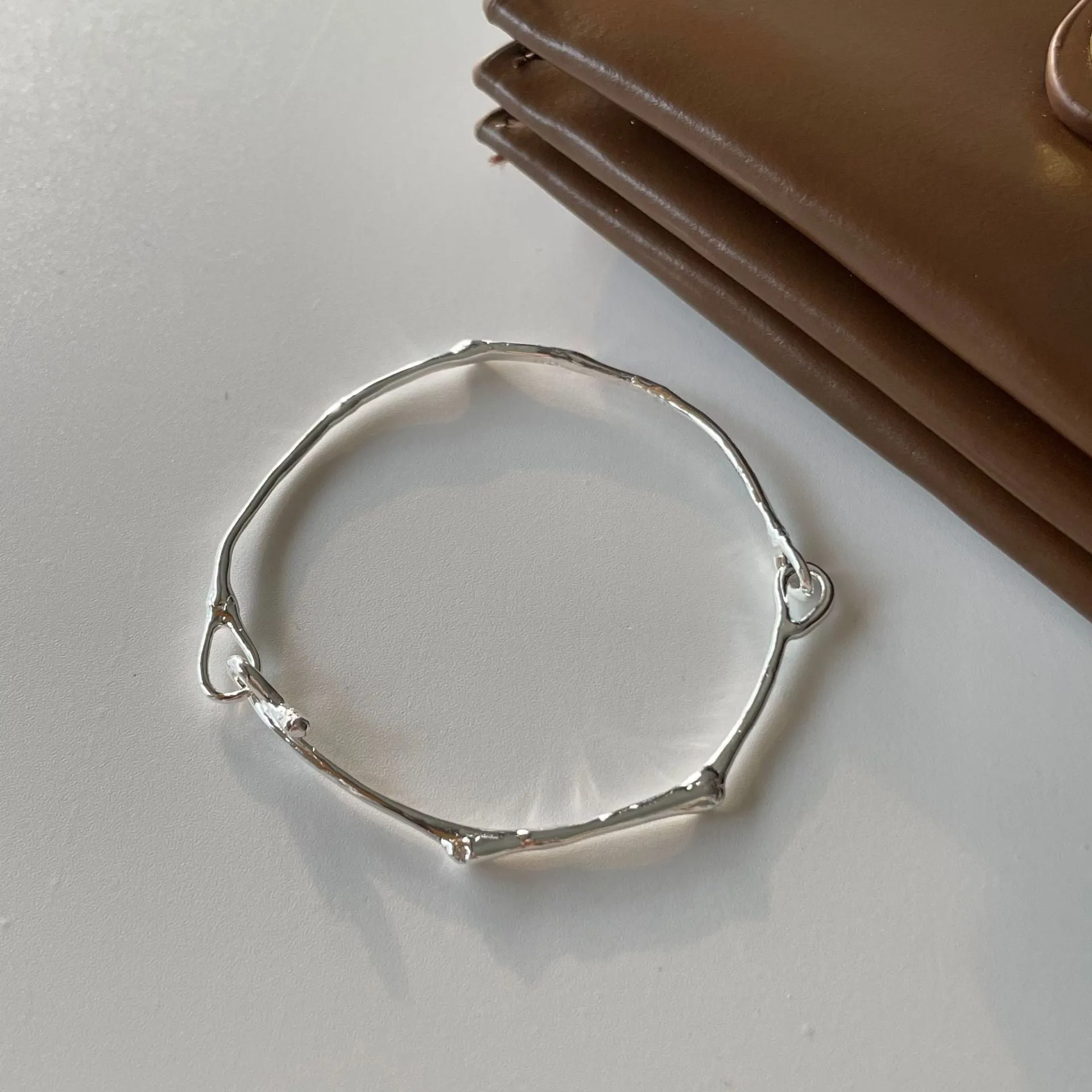925 Sterling Silver Women Minimalist Textured Silver Electroplating Bracelets