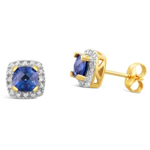 9ct Yellow Gold Diamond And Blue Sapphire Stud Earrings