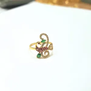 Accented Red Green CZ Peacock Ring