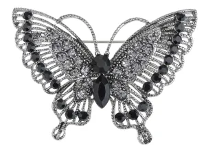Alilang Antique Inspire Grey Silvery Tone Crystal Rhinestones Butterfly Pin Brooch