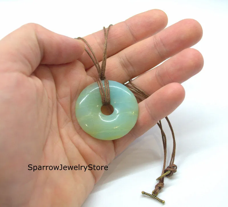 Amazonite donut pendant necklace Emerald green pendant necklace Handmade gift for her Personalized gift for mom Blue amazonite Crystal donut