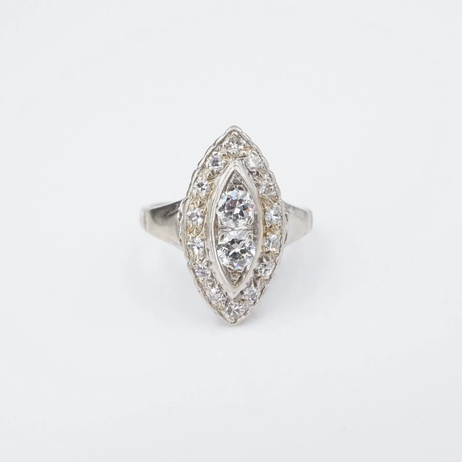 Antique 14k Diamond Navette Ring White Gold Art Deco Size 4 RG4095