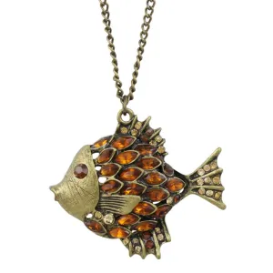 Antique Brown Crystal Angelfish Pendant on Gold Chain - PT517