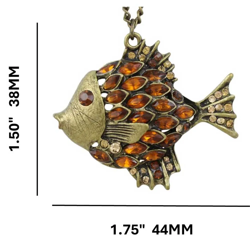Antique Brown Crystal Angelfish Pendant on Gold Chain - PT517
