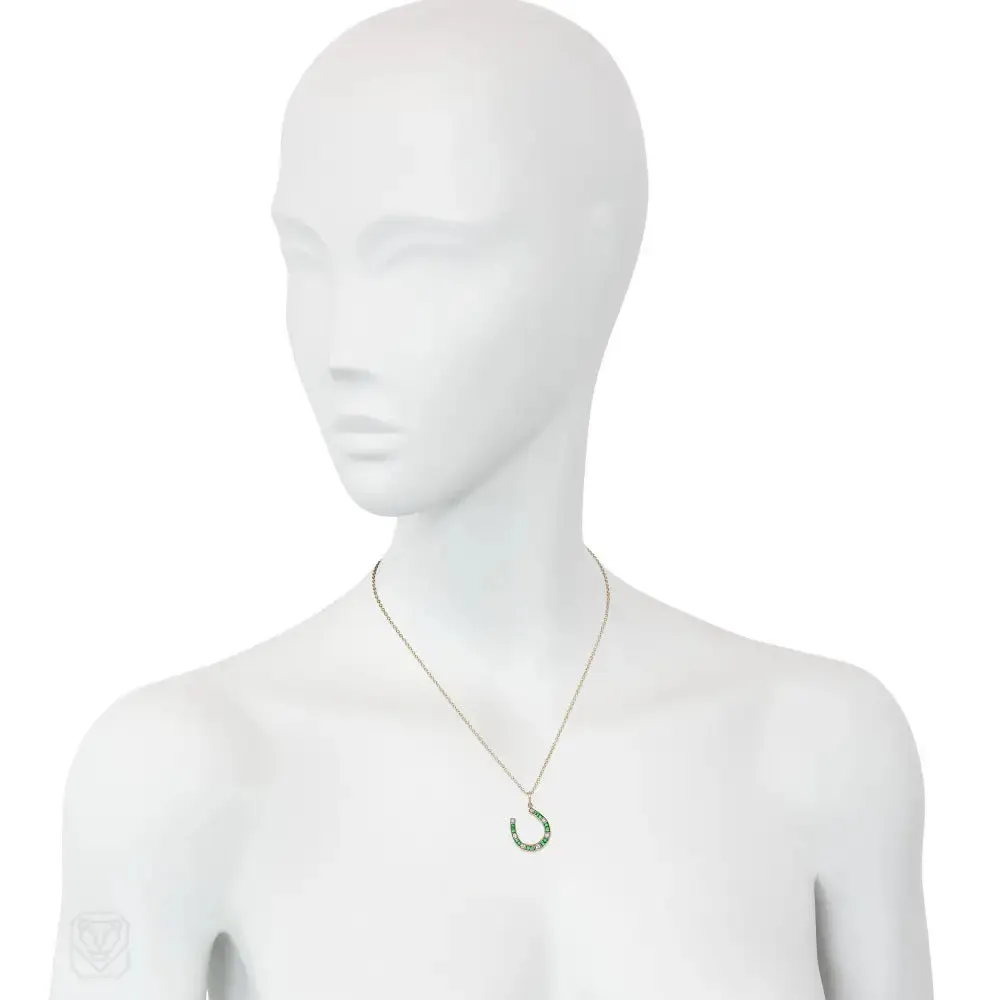 Antique diamond and emerald horseshoe charm