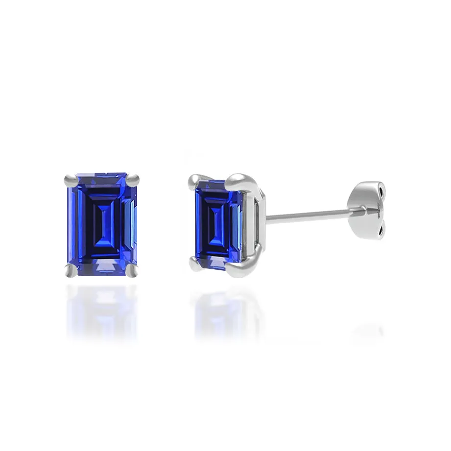 AVIANA - Emerald Blue Sapphire 950 Platinum Stud Earrings