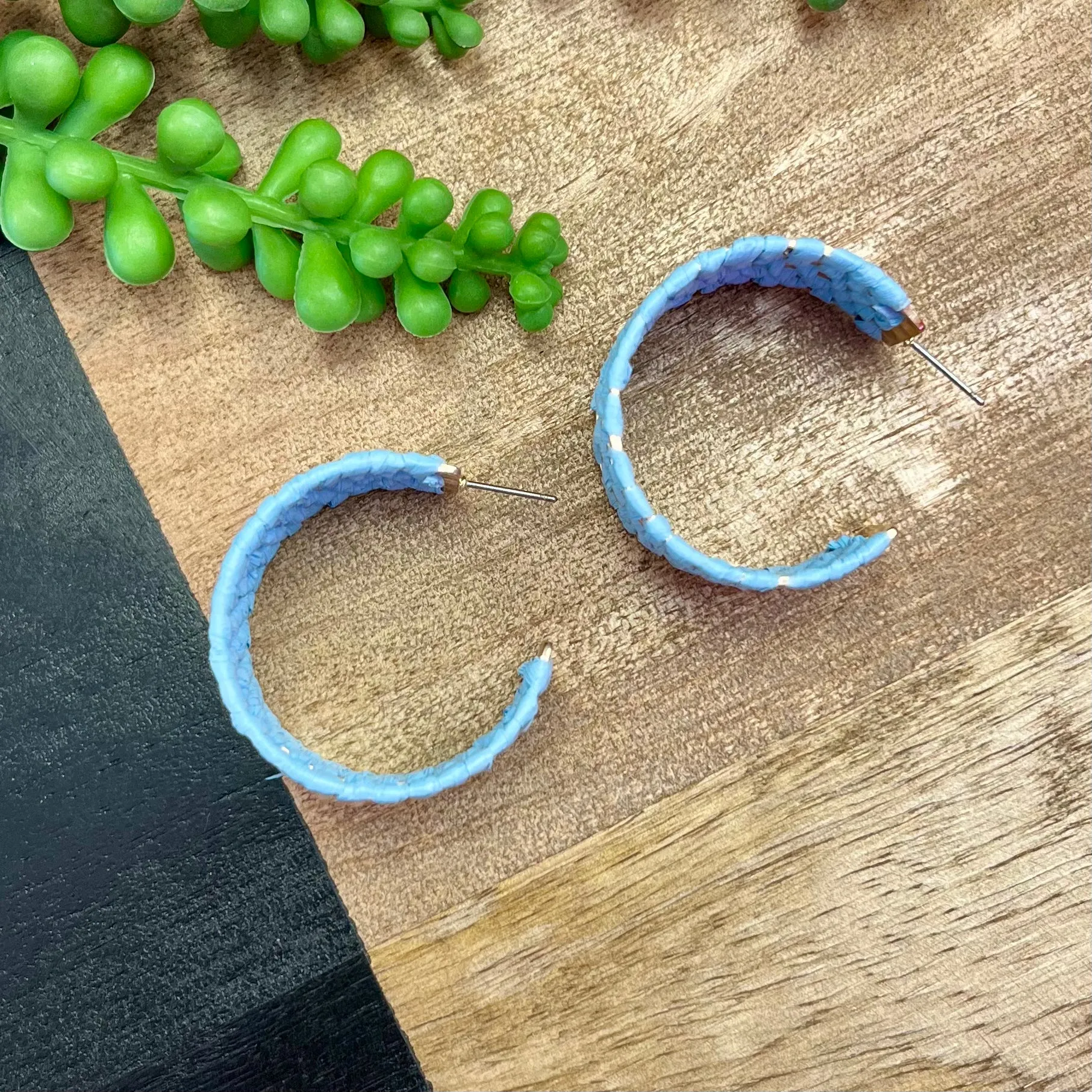Baby Blue Woven Wide Hoop Earring