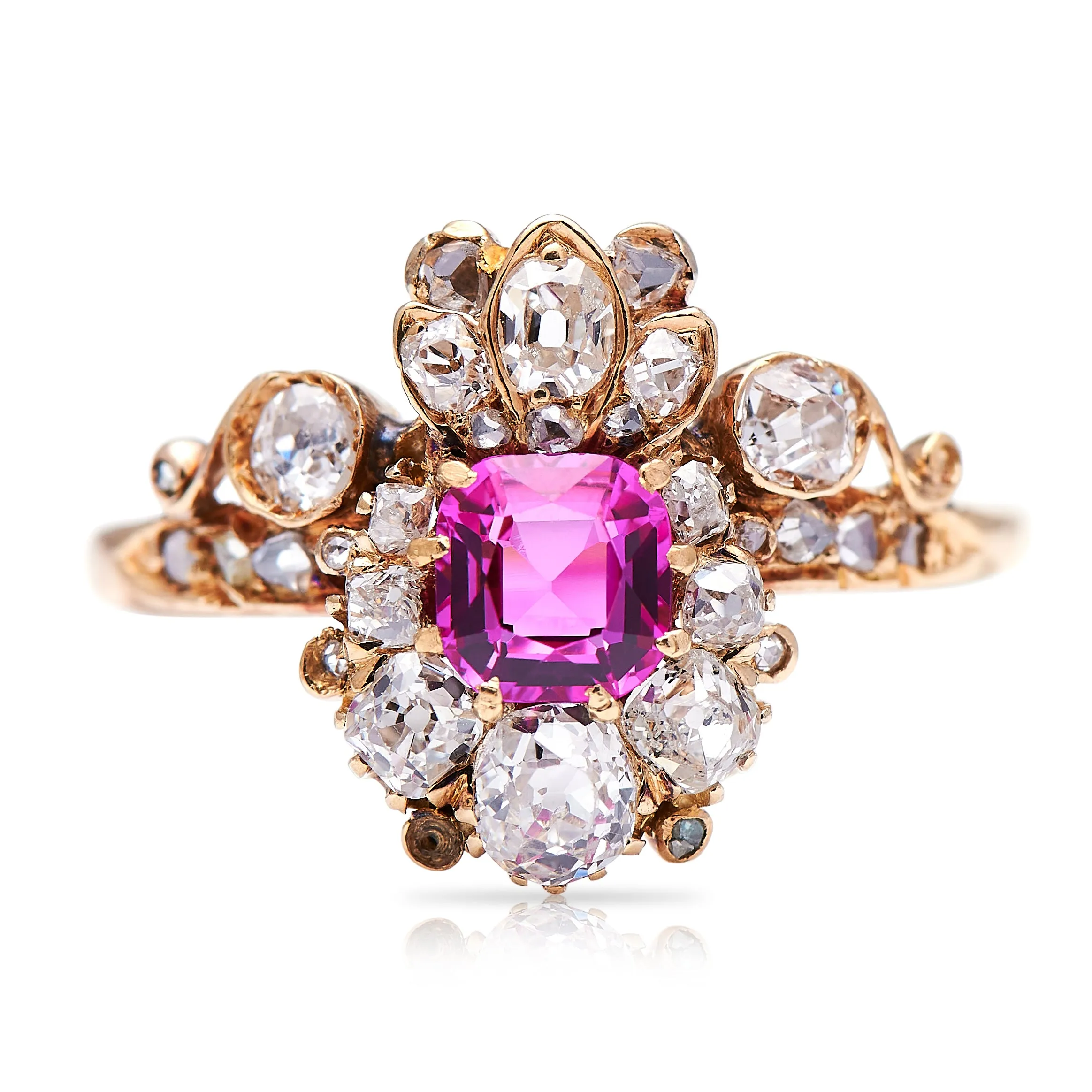 Belle Époque, 18ct gold, pink sapphire and diamond fancy cluster ring