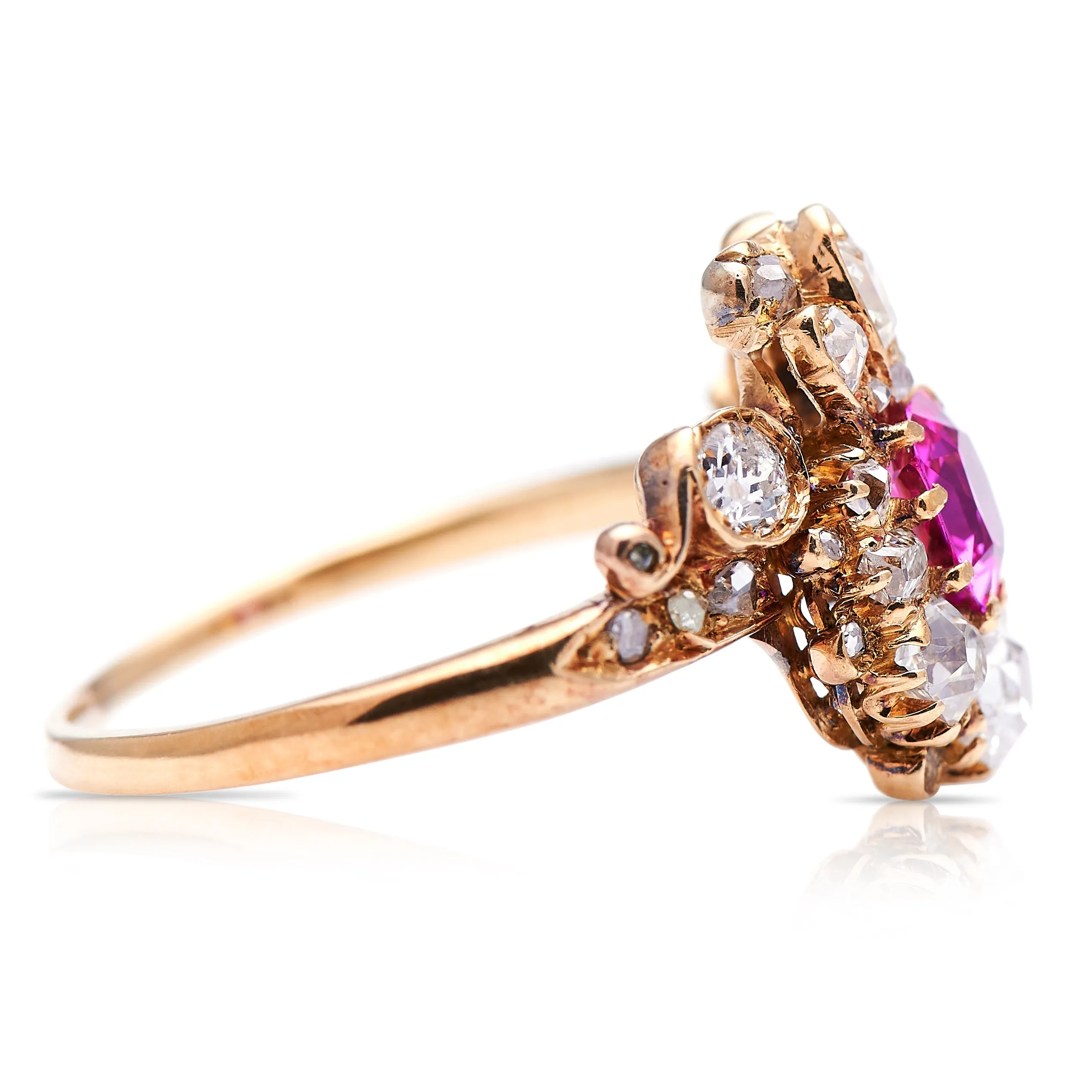 Belle Époque, 18ct gold, pink sapphire and diamond fancy cluster ring