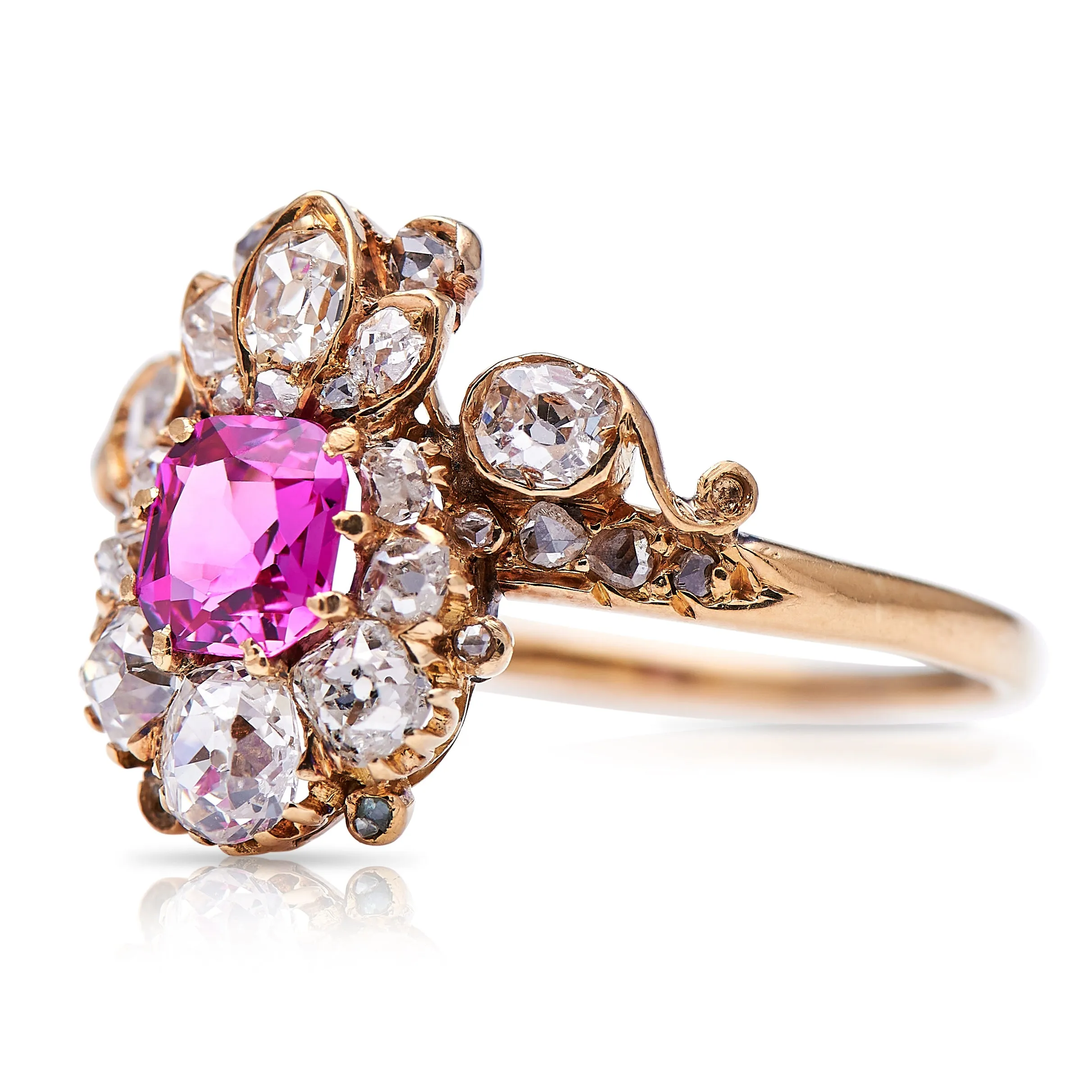 Belle Époque, 18ct gold, pink sapphire and diamond fancy cluster ring