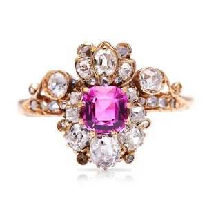 Belle Époque, 18ct gold, pink sapphire and diamond fancy cluster ring