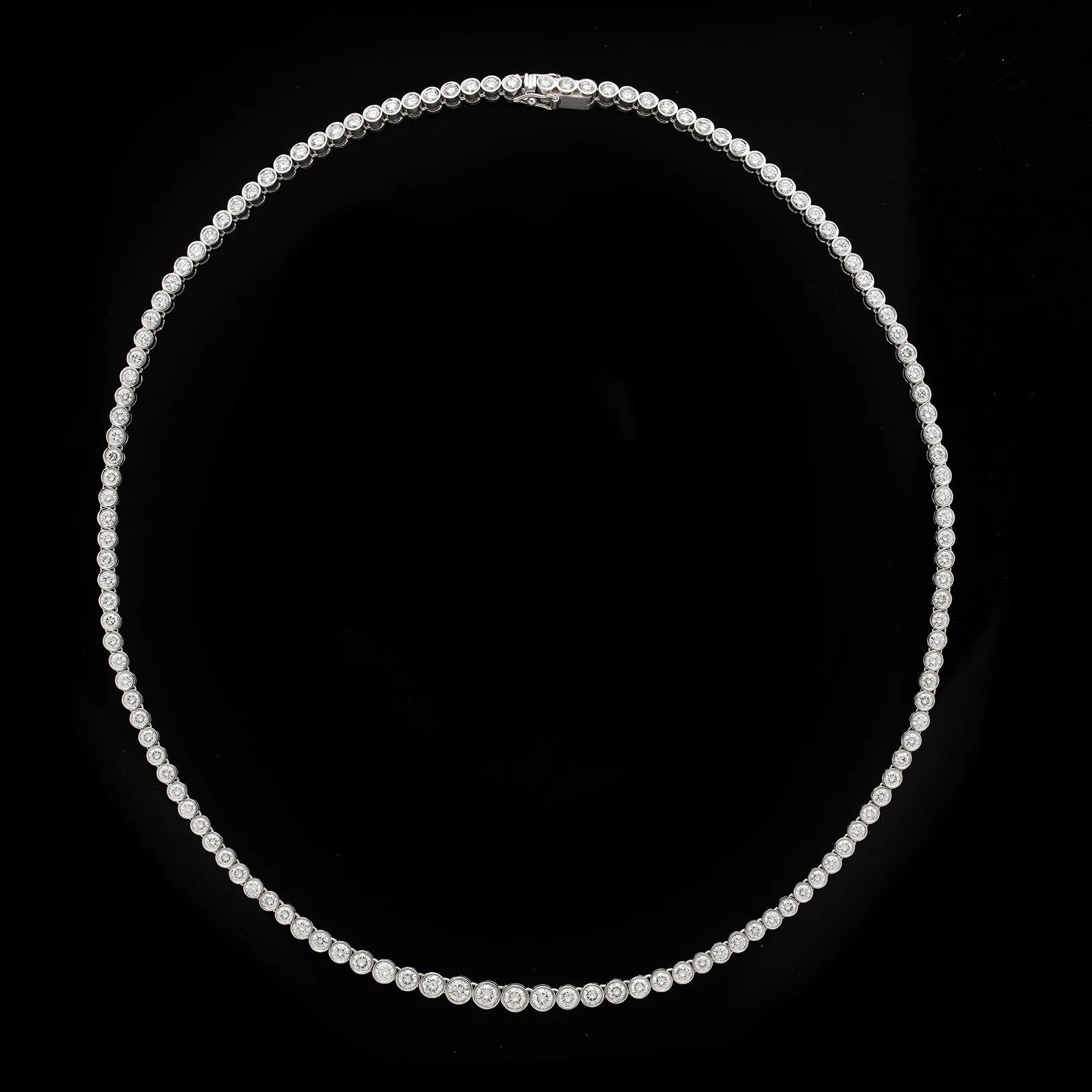Bezel Set 9.05 Carat Total Weight Diamond 18k White Gold Line Necklace